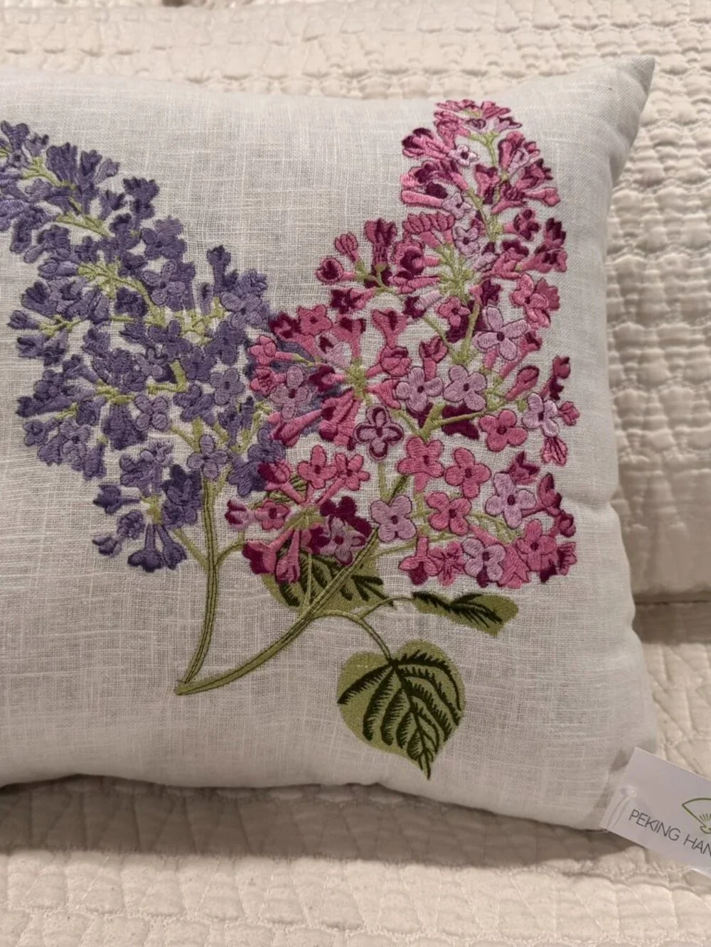 Peking Handicraft 16x16 Embroidered Floral Pillow NWT Pink Purple